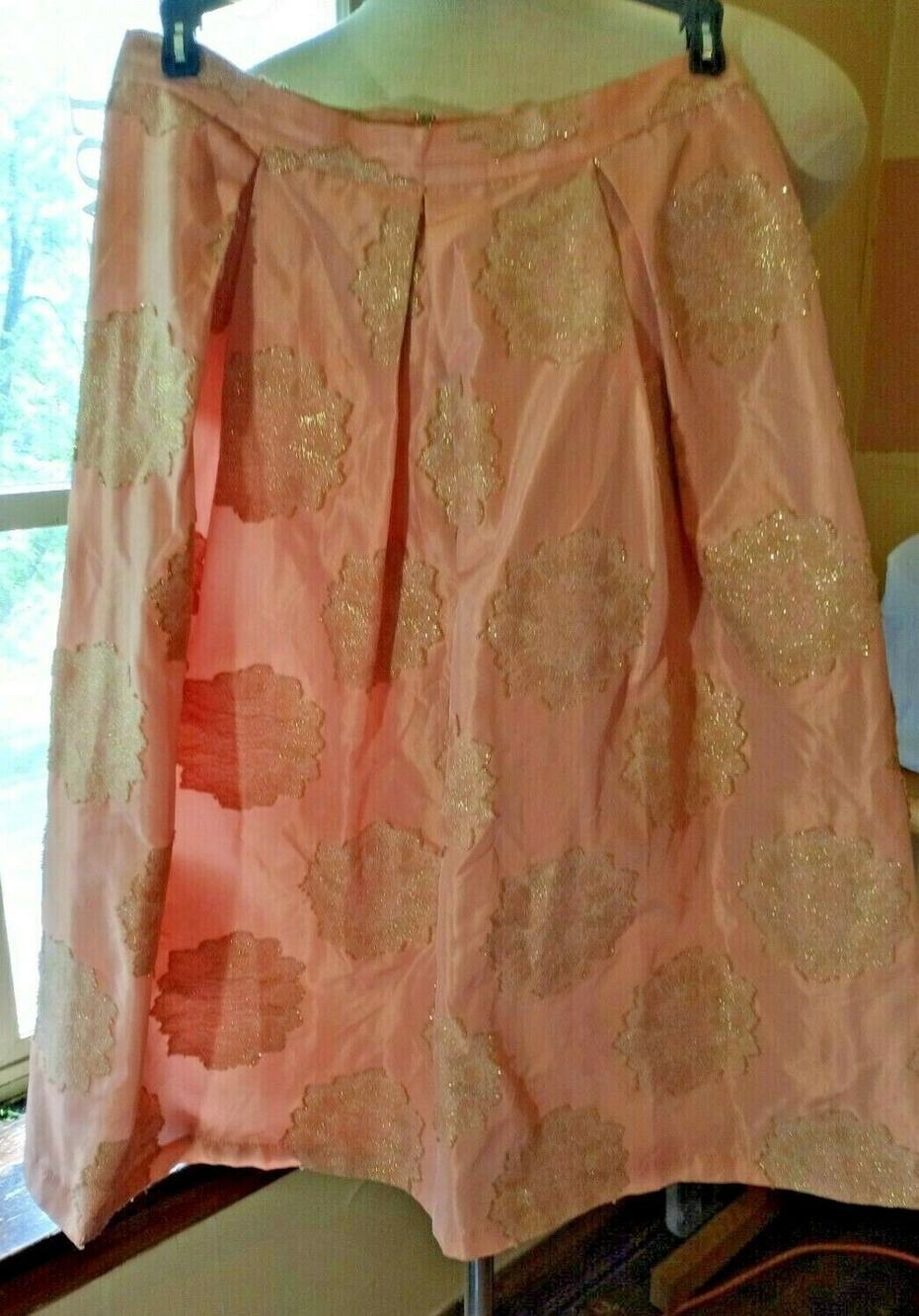 Topshop A-Line Lace Skirt Peach and metallic Applique Pleated Medallion Flare 6